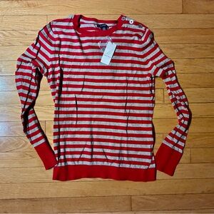 Brand New Nautica Red and Gray Striped Sweater